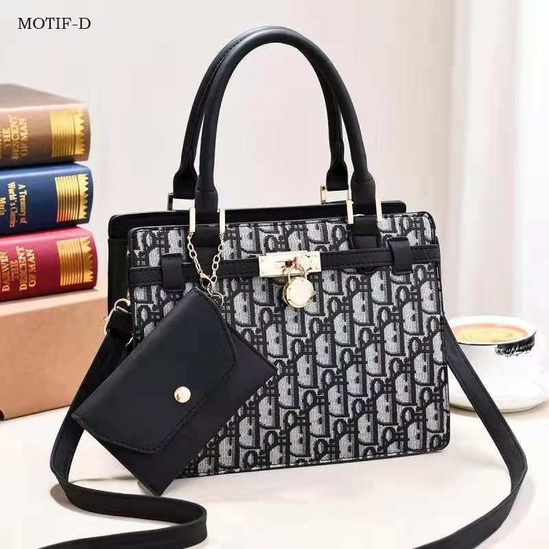 BJ66542 (2IN1) - CROWN/GD/MOTIF D/STRIPE/SQUARE/FLOWER - TAS HANDBAG TOTE MOTIF M GARIS  KOTAK GD TAS WANITA FASHION IMPORT MODIS ELEGAN TERMURAH TERLARIS TERBARU BAGSTORE JAKARTA TAS BATAM ZCJ6542