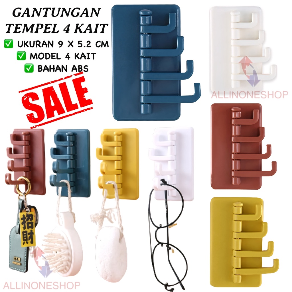 Gantungan Hook Tempel 4 Kait / Gantungan Baju / Gantungan Lipat Tempel Dinding / Gantungan Kamar Mandi