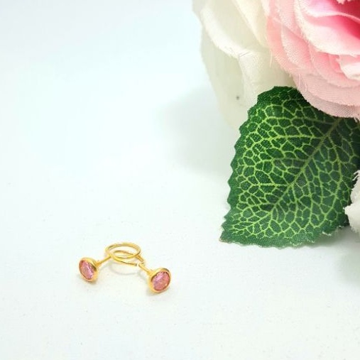 Anting Toge Anak Emas Muda Mata Pink Setengah Gram