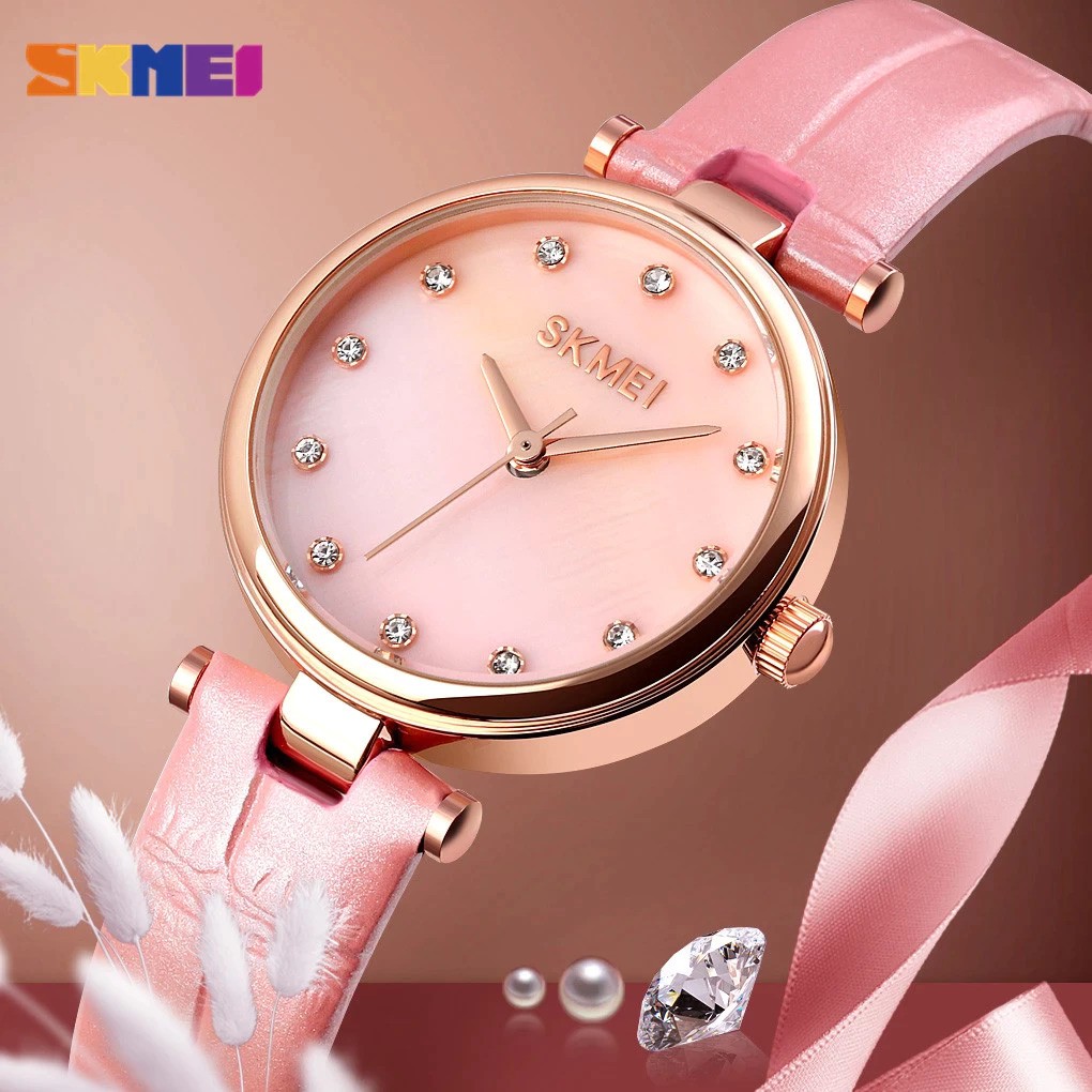 Jam Tangan Wanita Quartz Analog SKMEI 1777 Berlian Imitasi Anti Air Kulit