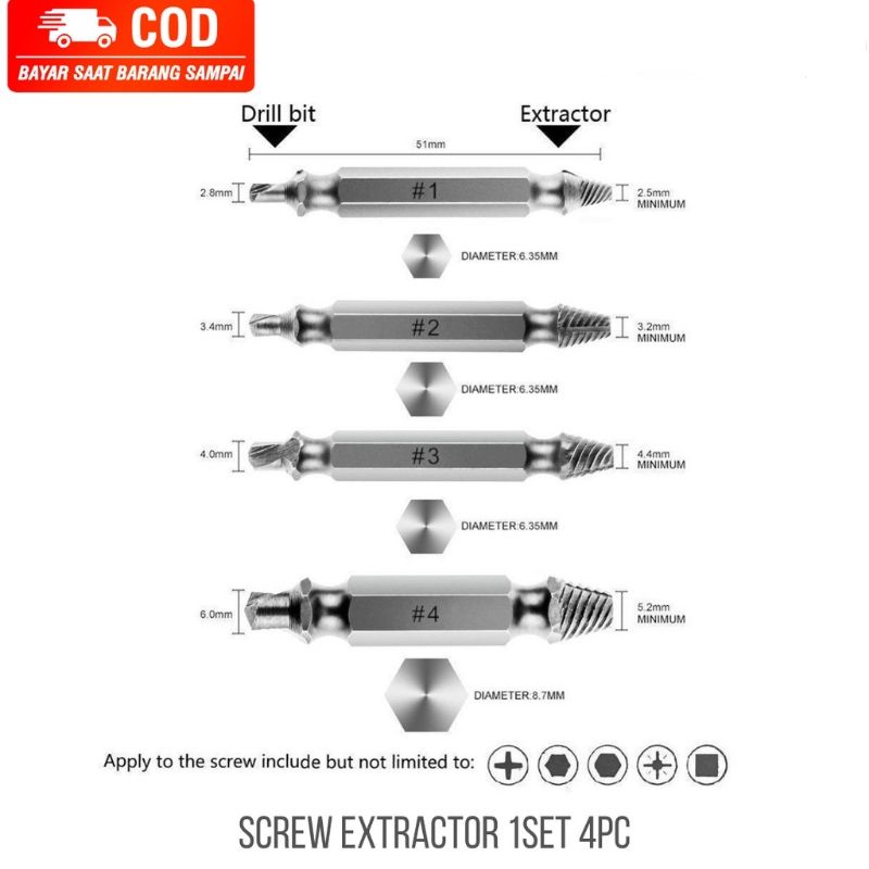 Screw Extractor alat pembuka baut