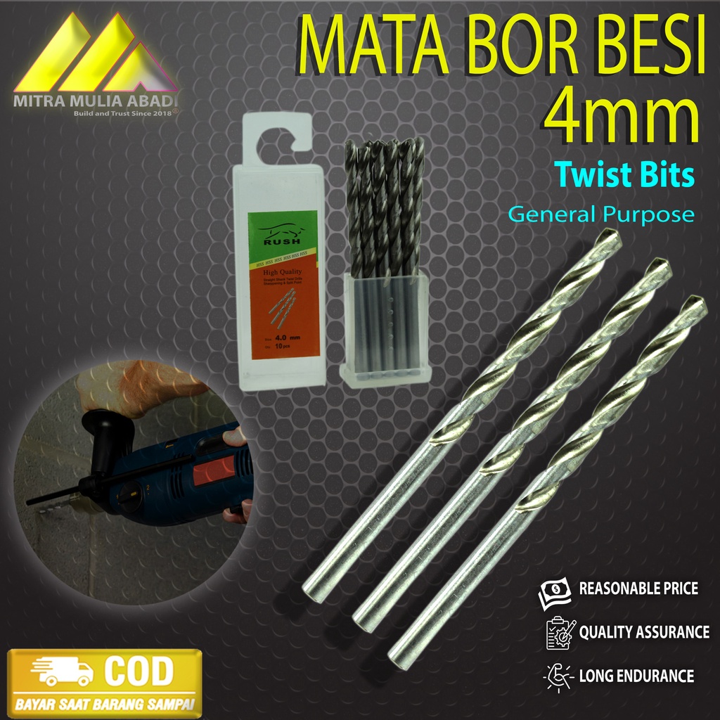 MATA BOR BESI 4mm SILVER TWIST DRILL BITS