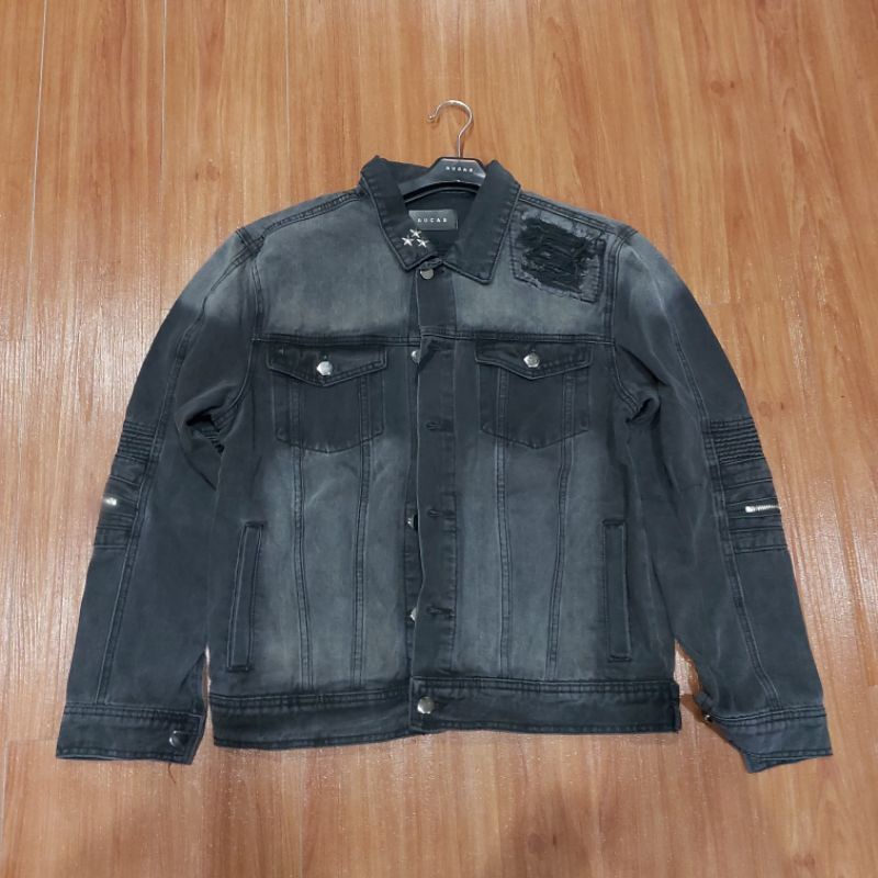 Rucas Jade Black Biker Denim Jacket XL