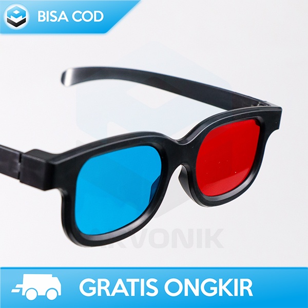 KACAMATA 3 DIMENSI GLASSES FILM MERAH BIRU PLASTIK FRAME KOKOH MODIS