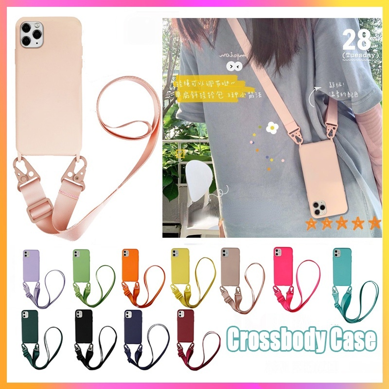 IPHONE Kalung Lanyard Crossbody Mewah Bahan Silikon Lembut Case Untuk Iphone14 11 12 13 Pro Max Mini XS XR X7 8 Plus SE Cord Tali Rantai Penutup