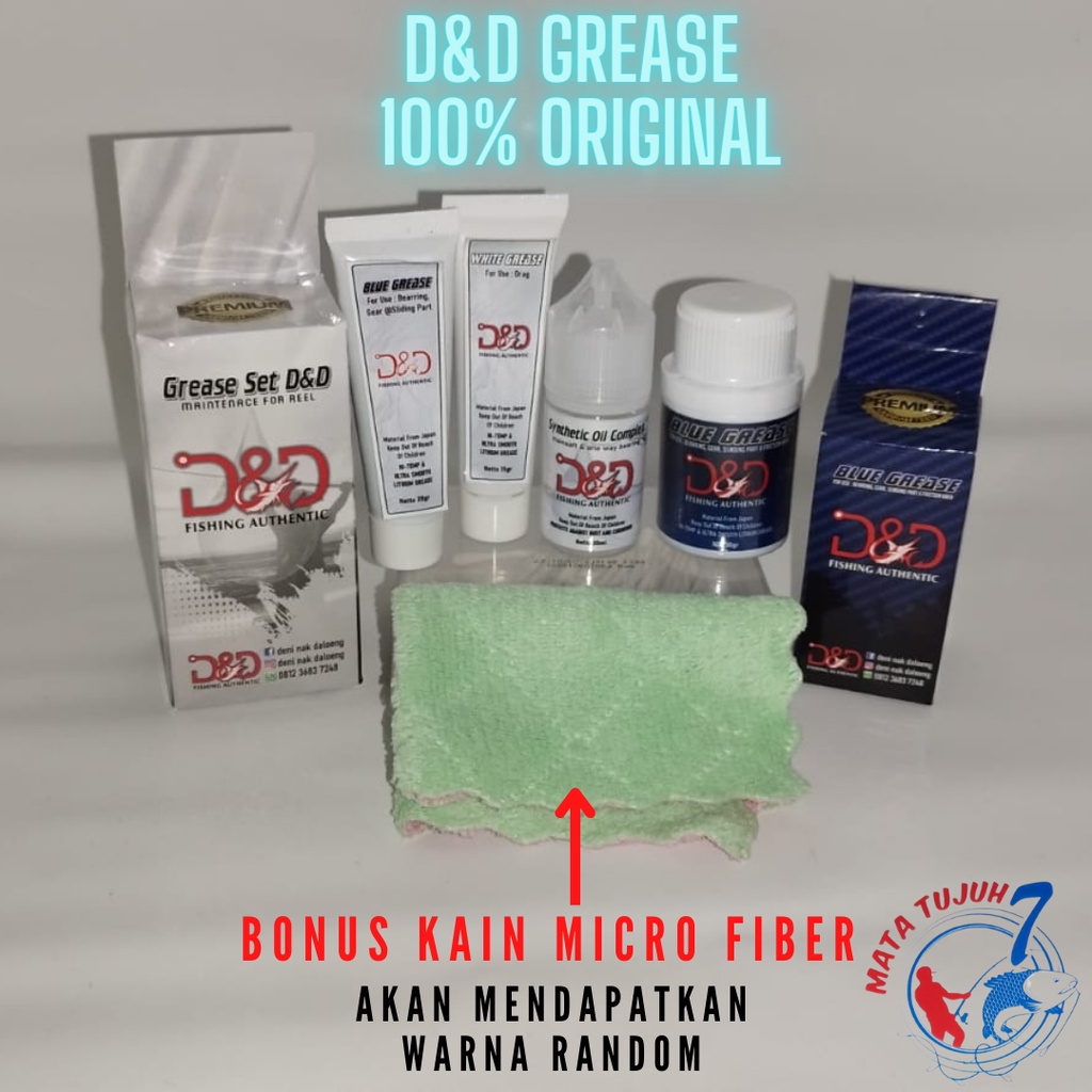 Pelumas Reel Pancing - DND Blue Grease White Grease & Oil Servis Rel + Free kain Microfiber