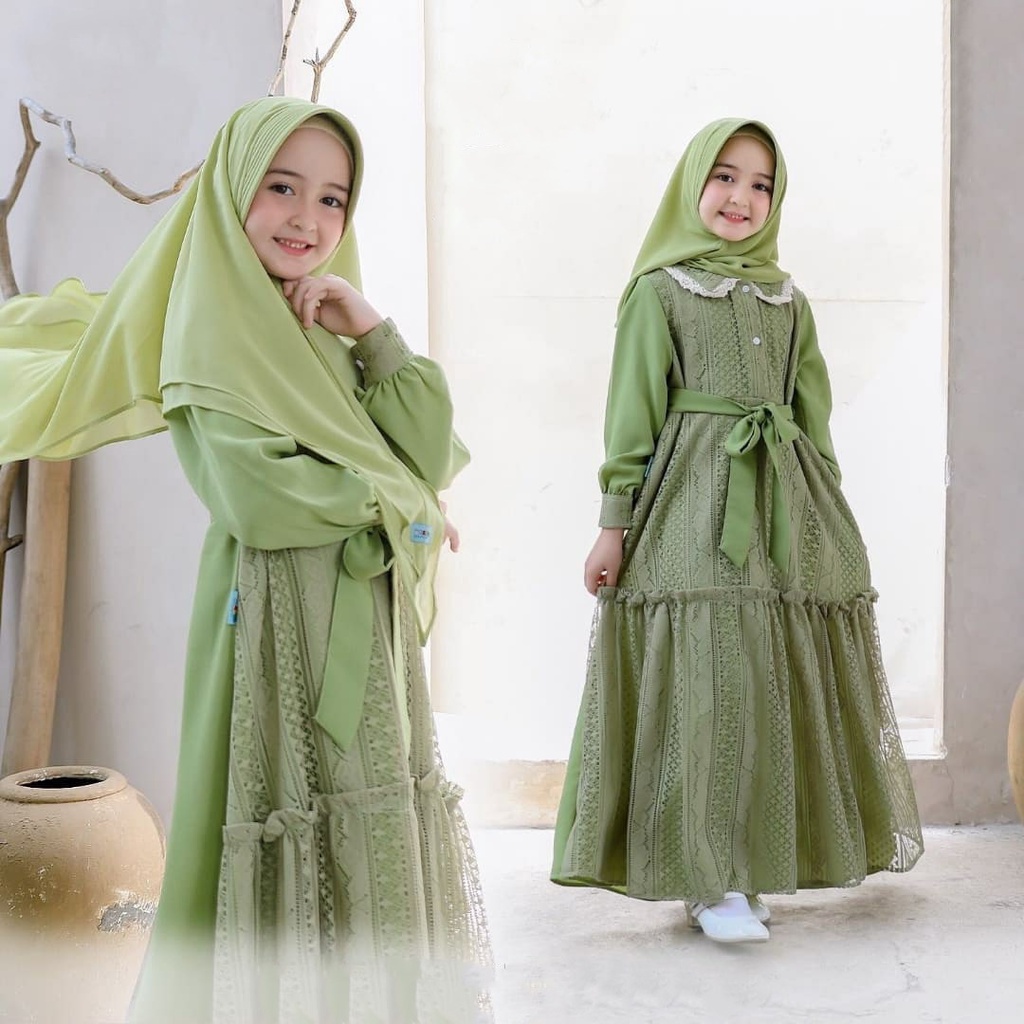 Umama Set Syari Kids Stelan Baju Gamis Muslim Anak Perempuan Wollycrepe Premium