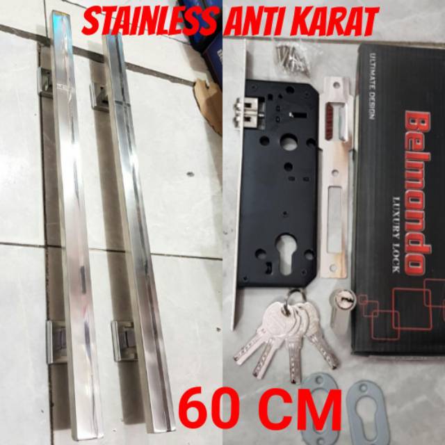 Paket handle pintu stainless 60cm 1set + body pelor PROMO