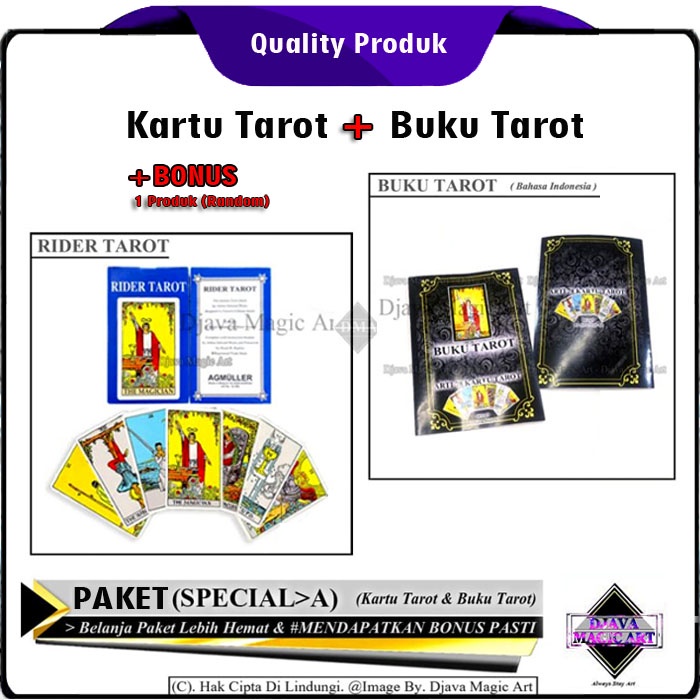 PAKET (Special A) Paket Buku Tarot dan Kartu Tarot - Bonus Pasti - Art - Gimik Java Magic Art Grosir