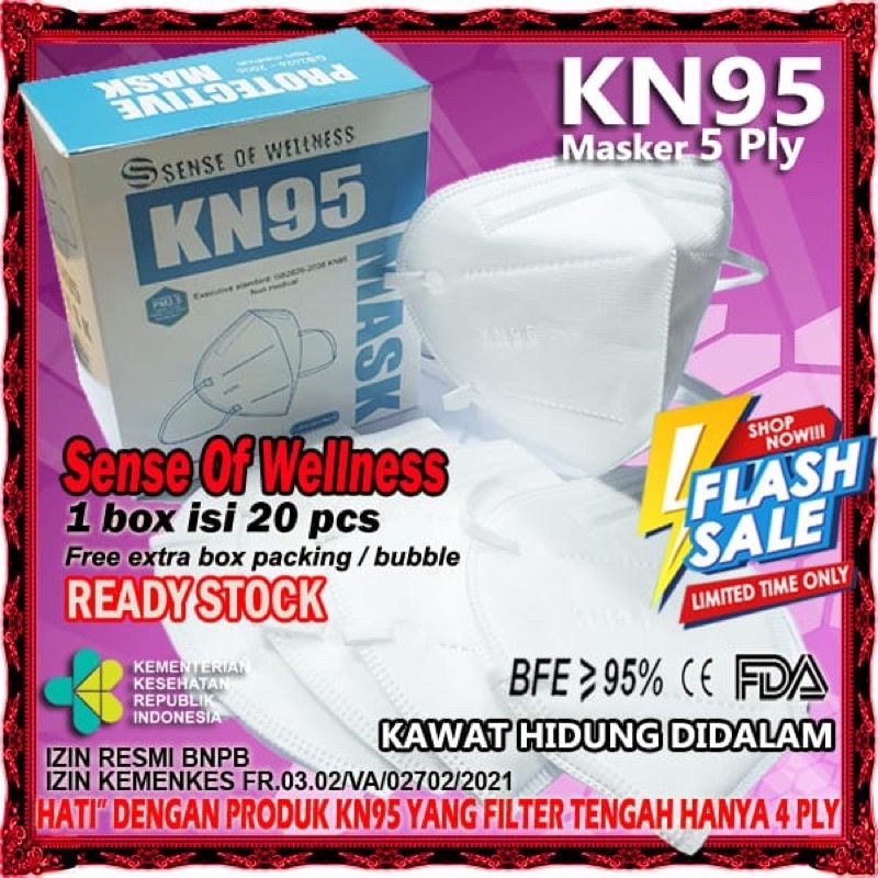 MASKER DISPOSABLE MEDIS DIAPOSABLE MASK KN95 5 PLY BEDH EARLOOP SURGICAL HARGA UNTUK 1 PCS KN-95 SOW