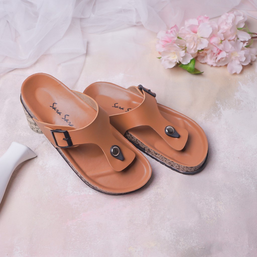 SARA SARA LEONY Sandal Jepit Wanita Model Birken Casual Sendal Puyuh Trendy Sendal Japit Cewek Casual Size 36-41