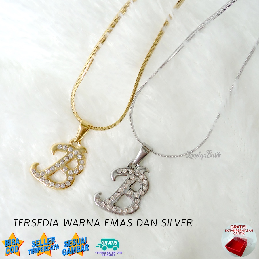 Lovelybutik - Kalung Inisial Huruf Titanium anti karat Kalung hurup Abjad Alphabet Ins B Klasik Bonus Kotak Perhiasan