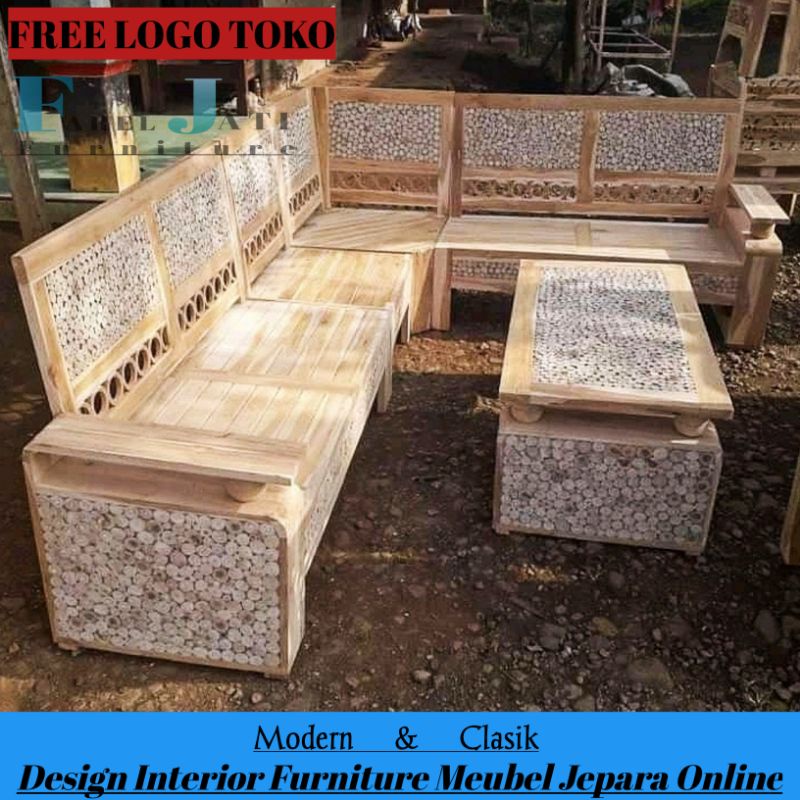Kursi Tamu Sudut Domini Coin Minimalis Kayu Jati Mentah Non Finishing Furniture Mebel Jepara Berkual