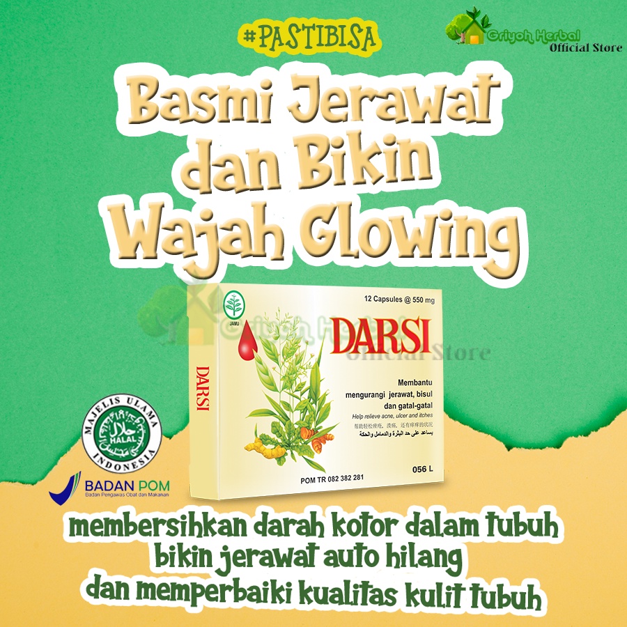 Obat Jerawat Obat Herbal Jerawat Gatal Ampuh  Darsi 12 Kapsul Borobudur  Aman Halal Original BPOM
