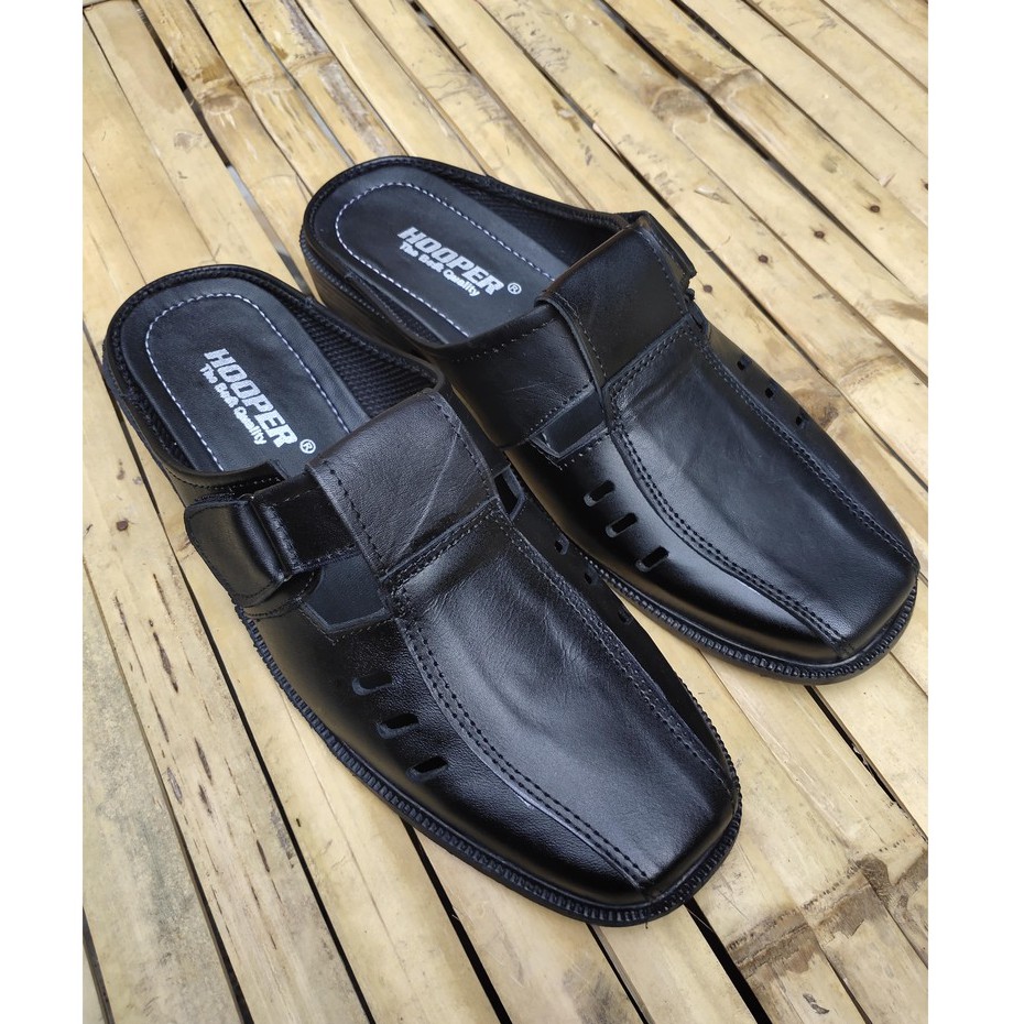 HARGA PROMO!!! KULIT ASLI SANDAL SLOP BUSTONG KULIT ASLI SEMI FORMAL HITAM