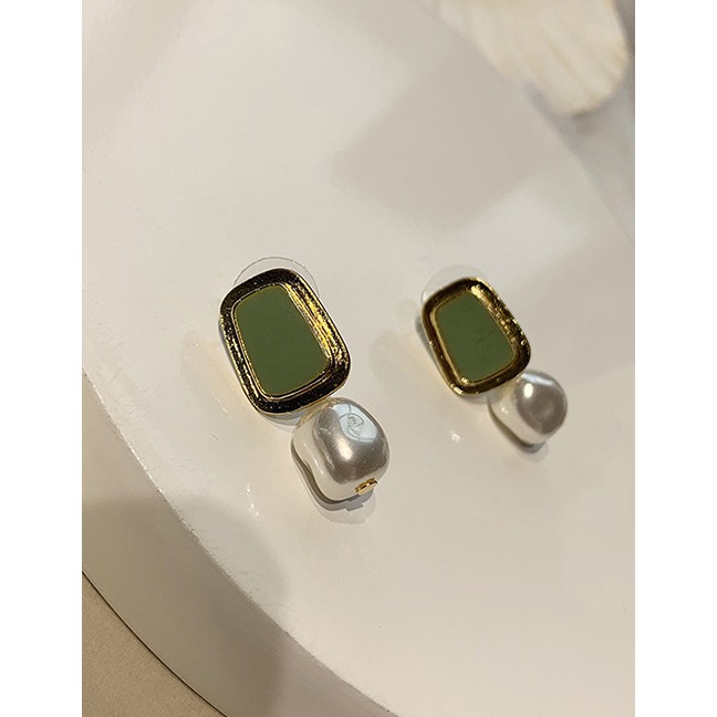 LRC Anting Tusuk Fashion Geometric Drop Oil Pearl Stud Earrings F51608