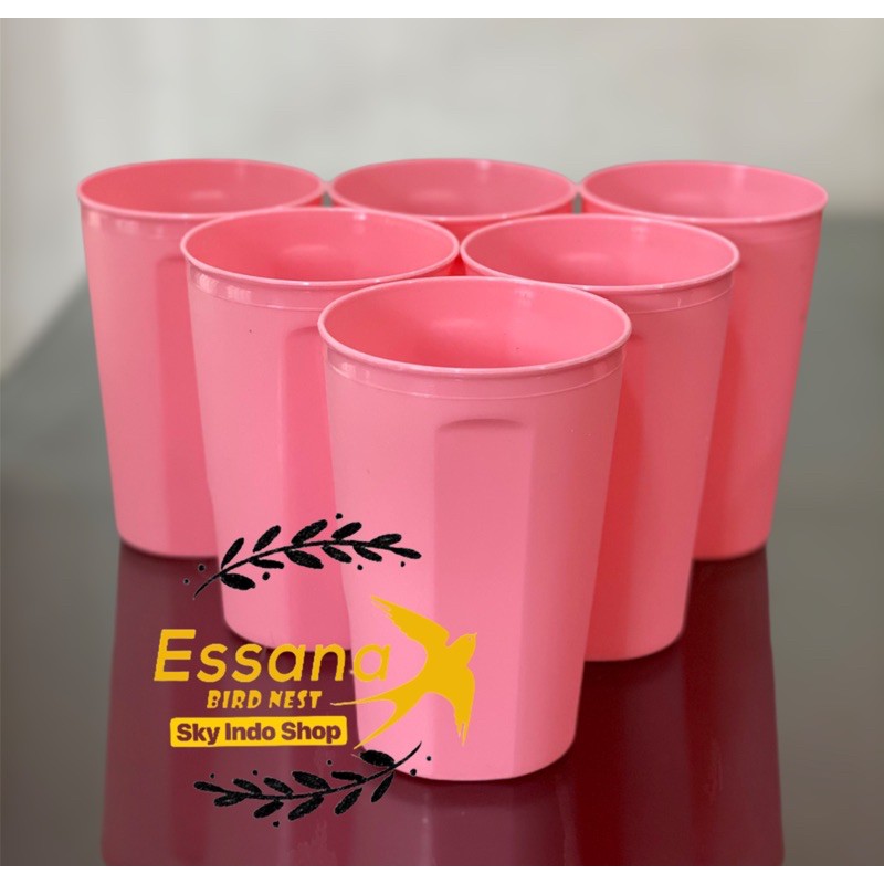 Gelas Minum Plastik _Piring Makan Bulat Plastik _Mangkok Makan Bulat Bakso Plastik_Sendok Makan Plastik_Terlaris Termurah Berkualitas ( 1pcs ) claris-Gelas pink