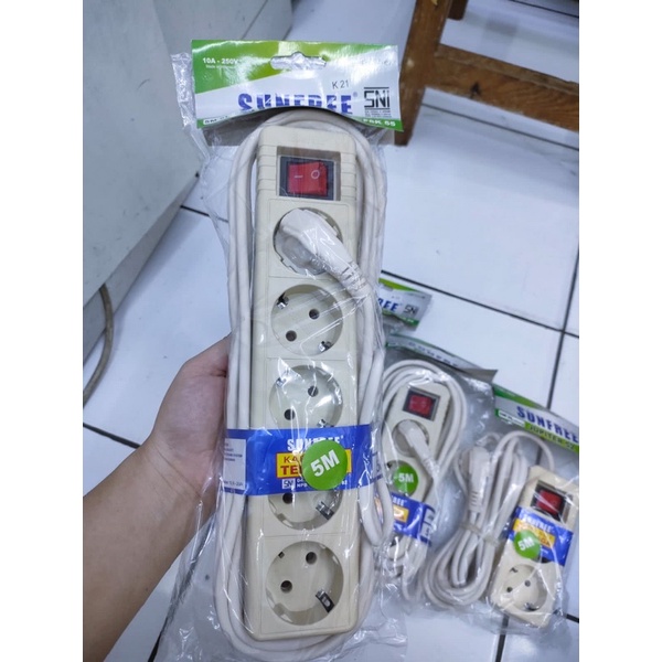 Stop kontak Merk Sunfree kabel 5meter/ stop kontak merk Sunfree SNI