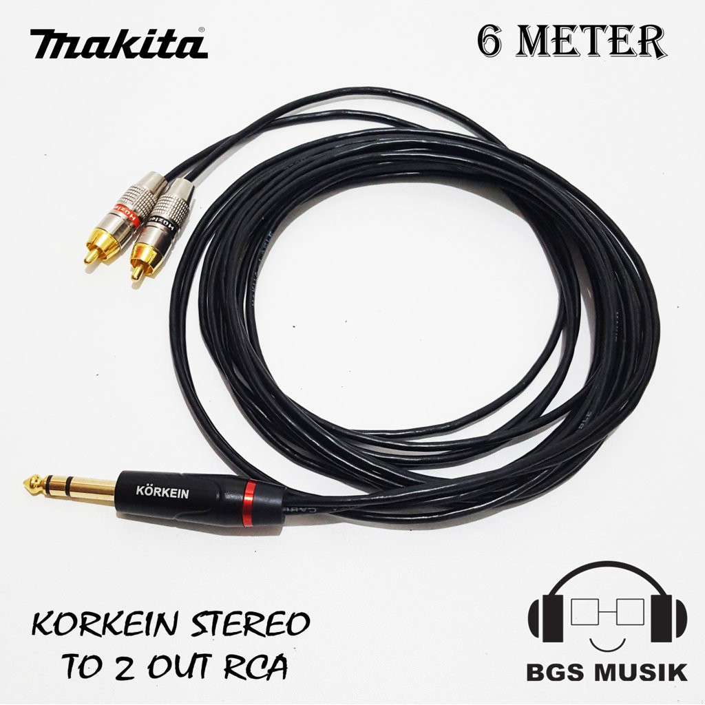 Kabel Jack Stereo To 2 Jack RCA 6m - Kabel Jack Stereo 6.5mm To 2 Jack RCA - Kabel Jack Mic