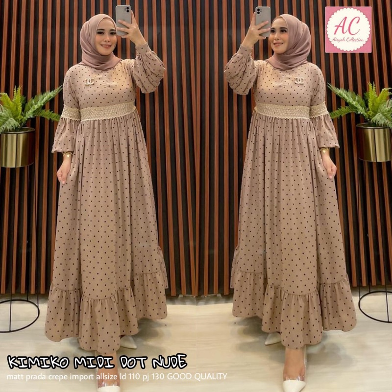 KIMIKO MIDI DRESS BY ALDISA / DRESS POLKADOT KIMIKO / DRESS POLKA LENGAN BALON