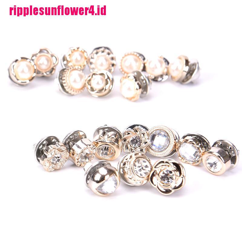 10pcs / Set Bros Pin Kerah Kemeja Bentuk Bunga Aksen Mutiara Kristal