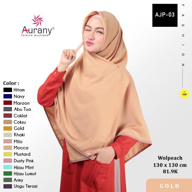 HIJAB SEGIEMPAT SYARI AJP 03 • AURANY  • 130 X 130 APL LIST-GOLD