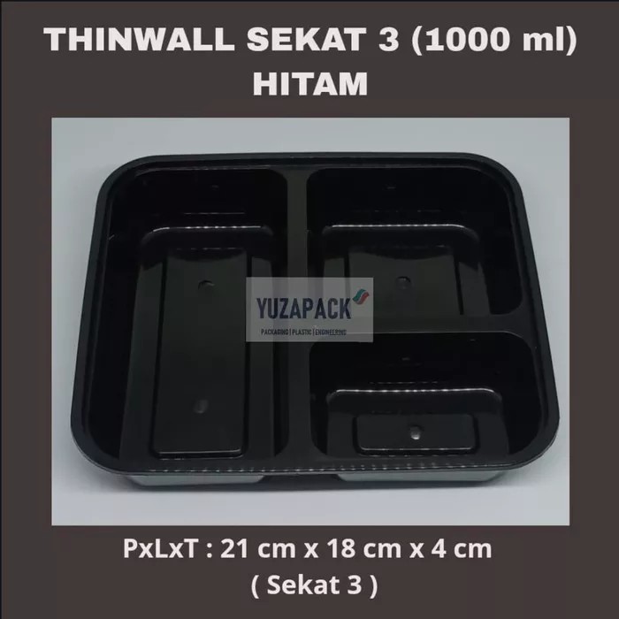 Thinwall Sekat 3 (1000 ml) Hitam Take Away Plastics Microwave