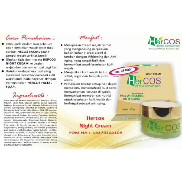 HERCOS NIGHT CREAM 15 GRAM