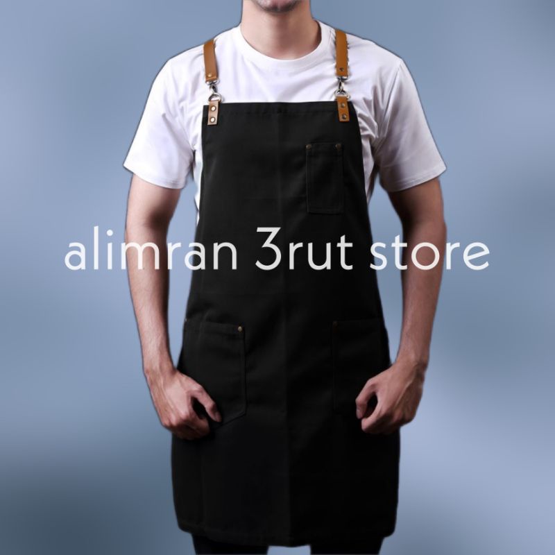 Celemek Barista Apron Masak kanvas kulit