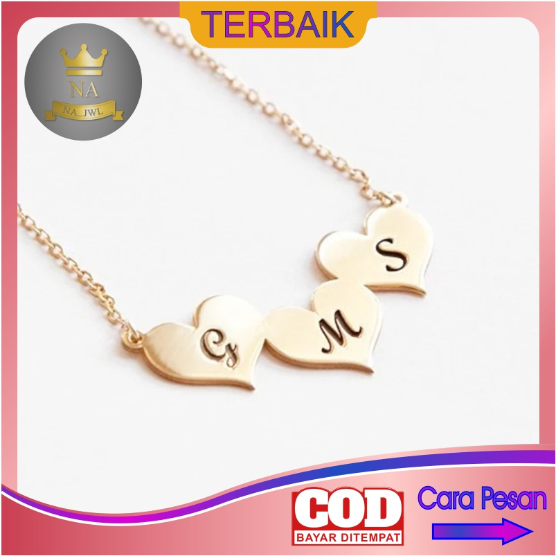 Kalung huruf inisial titanium anti karat lapis emas wanita necklace aksesoris fashion korea putih