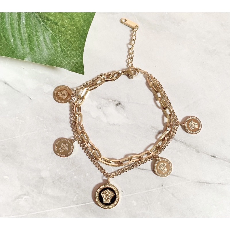 Gelang Wanita Titanium Versace Gold 2 Layers