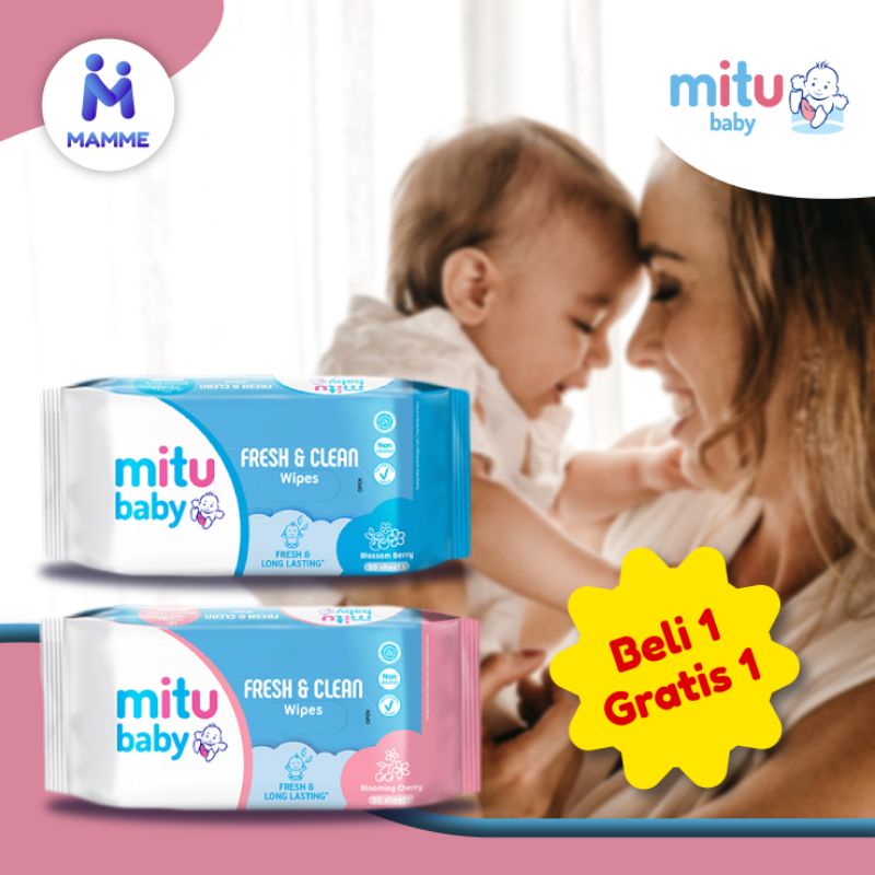 Mitu Baby Tisu Basah Ungu / Pink / Biru 50's (Buy 1 Get 1) / Tissue Basah Bayi Bahan Lembut