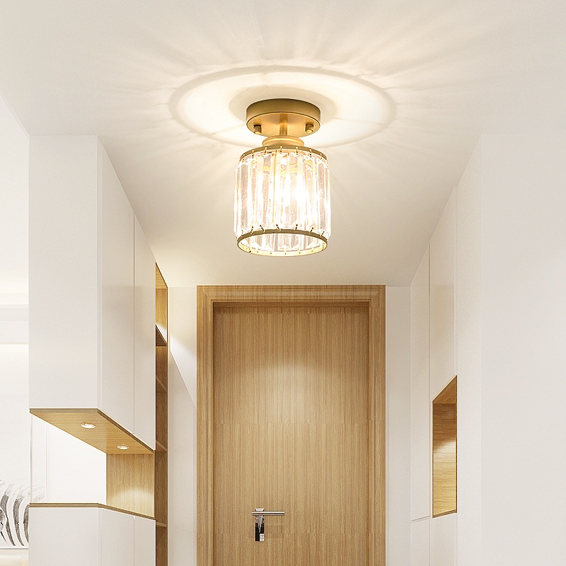 Golden LED Lampu kristal plafon rumah Lampu ceiling modern crystal round ceiling lamp Lampu kristal kanopi