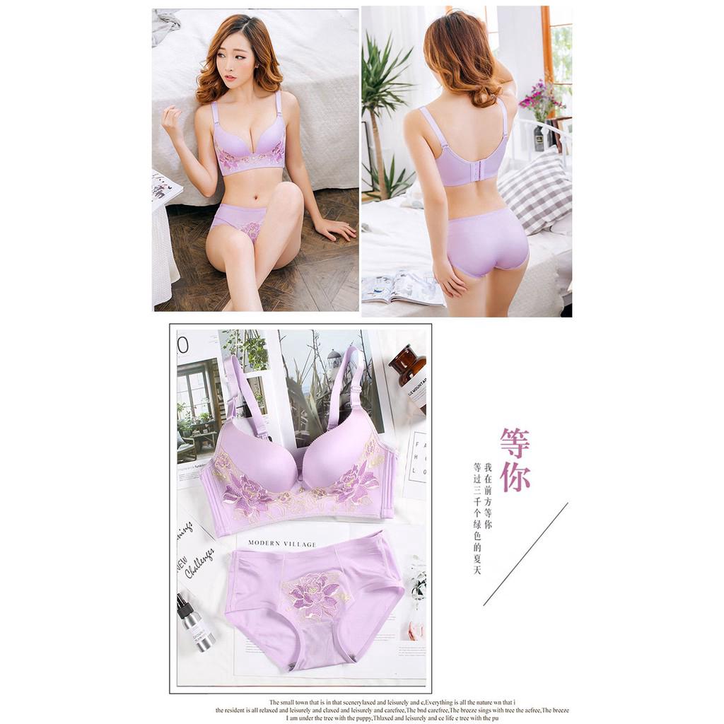 COD Set Pakaian Dalam Wanita  Bra Deep V Neck Celana  