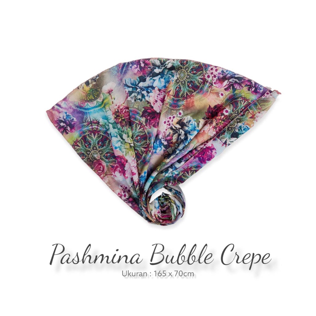 Jilbab kerudung pashmina motif bahan jatuh adem bubble crepe murah