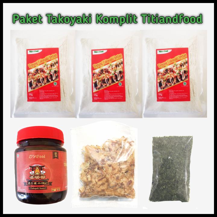 

Titiandfood Paket Takoyaki Komplit Tepung Katsuobushi Saus Dan Aonori