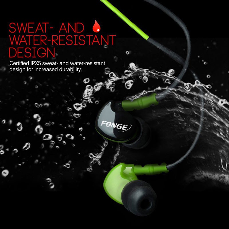 Earphone Sport Stereo Bass Waterproof dengan Microphone - Black