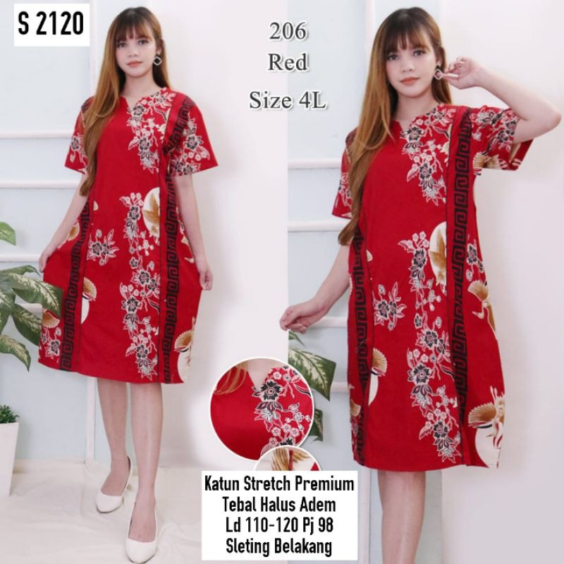 S 2120 Dress Cheongsam Imlek Merah Dress Batik Motif Burung