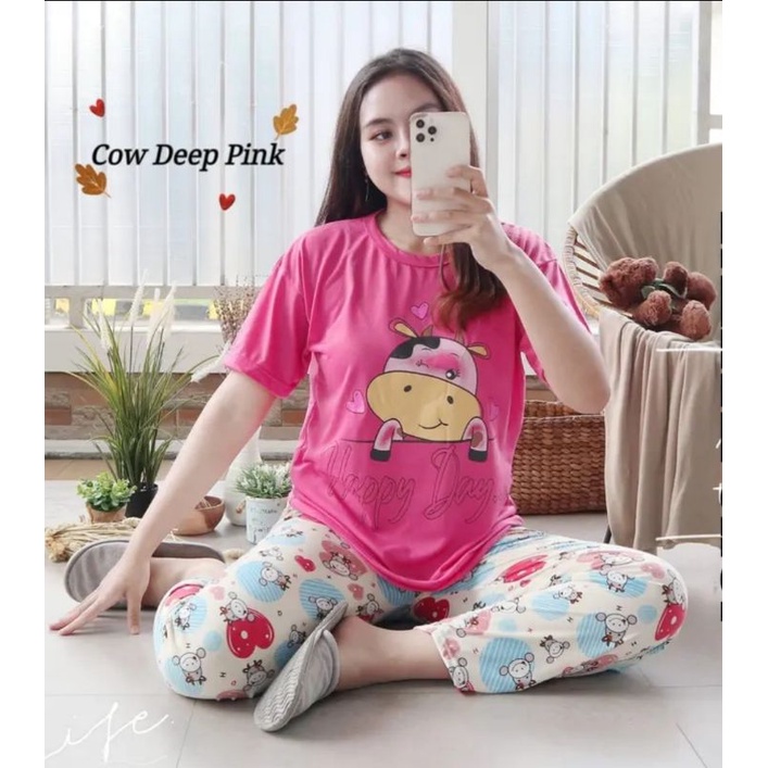 PIYAMA KAOS WANITA SAPI PINK