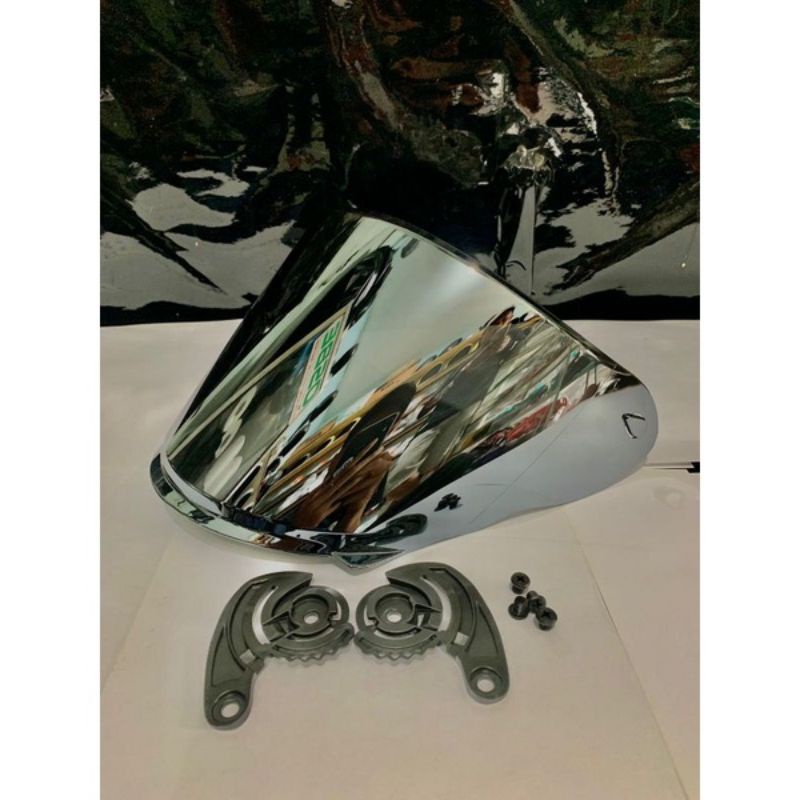 Kaca Visor Helm NHK R6 R 6 FLAT Datar Model Venom Iridium Silver Chrome Rachet Bracket Kupingan Bonus Baut 4pcs