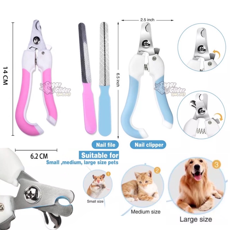 Gunting Kuku Kucing Anjing sugar glider Hewan Set Grooming Alat Potong Kikir Pet Nail clipper kitten