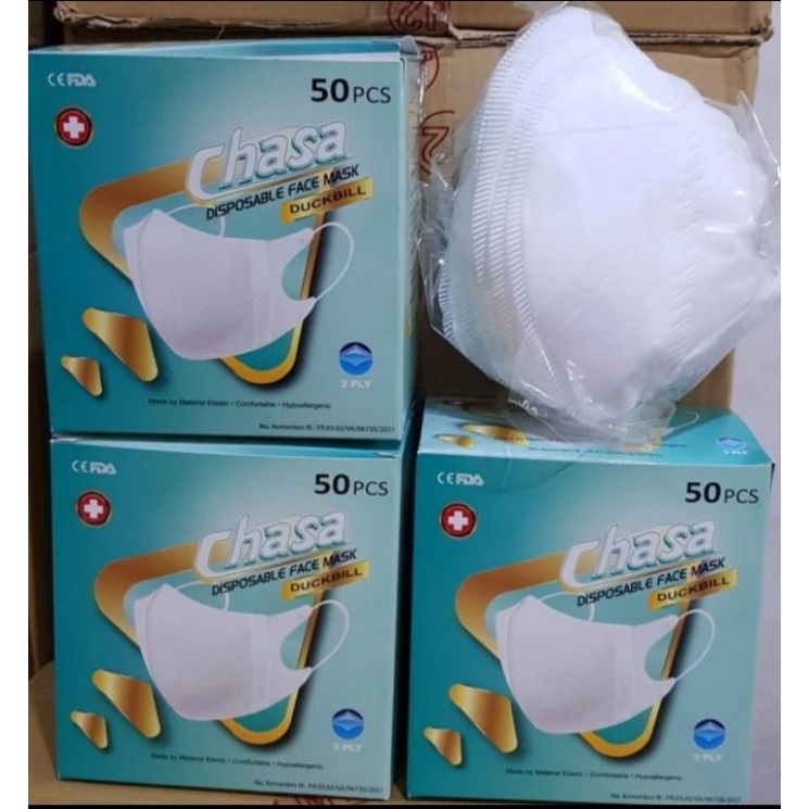 Masker Duckbill Chasa isi 50 Pcs Putih/Masker 3D dukbill Masker 3 Ply