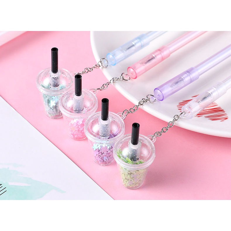 OVERFLOWS.ID Pulpen Gel Gantungan Lucu Karakter Dengan Sequin Glitter Bolpen Lucu Unik