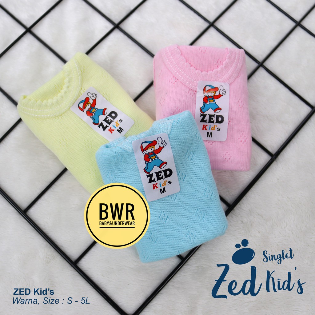 [ 3pc ] Singlet Kaos Dalam Anak Berpori WARNA / Singlet Bayi ZED KIds Kutung Warna 0-12 Tahun - Bwr