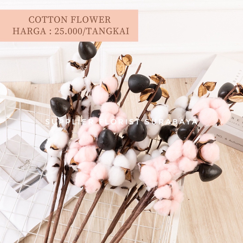 ARTIFICIAL FLOWER COTTON FLOWER BUNGA PALSU HIASAN BUNGA KAPAS MAINAN DEKORASI RUMAH