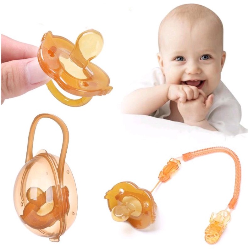 Empeng Bayi Baby Pacifier Dot Bayi Bahan Silikon dengan Rantai dan Kotak