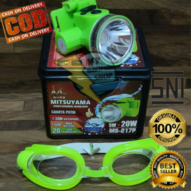 Senter kepala Selam 20Watt LED FREE KACA MATA RENANG Headlamp Diving LED 20 Watt, Senter Kepala LED 20W MITSUYAMA MS-217P/K