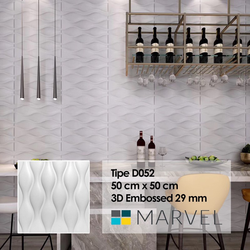 Wall Panel 3D Dinding Ornamen Bahan PVC Bisa Dibersihkan Motif Timbul MINIMAL ORDER 6 PCS-D052 50x50cm