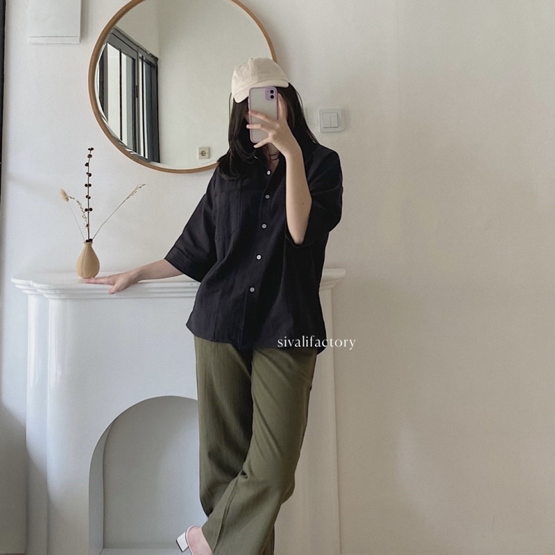 SIVALI Kemeja Linen Single Pocket - Oversized Shirt Linen - Atasan Wanita 992