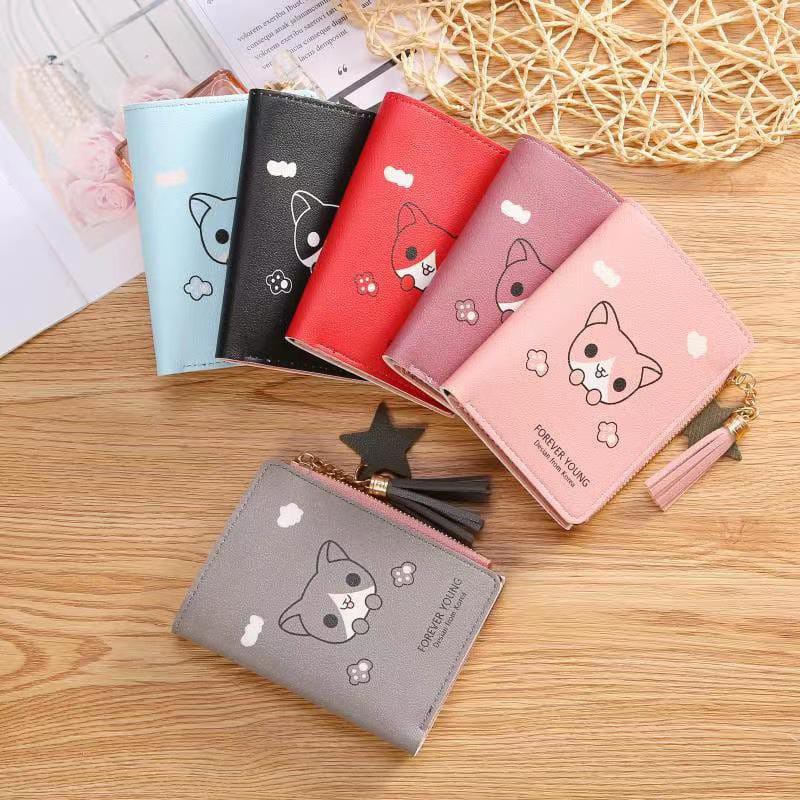 DOMPET MINI WANITA DOMPET RESLETING FREE GANTUNGAN GAMBAR KUCING ALADDIN88